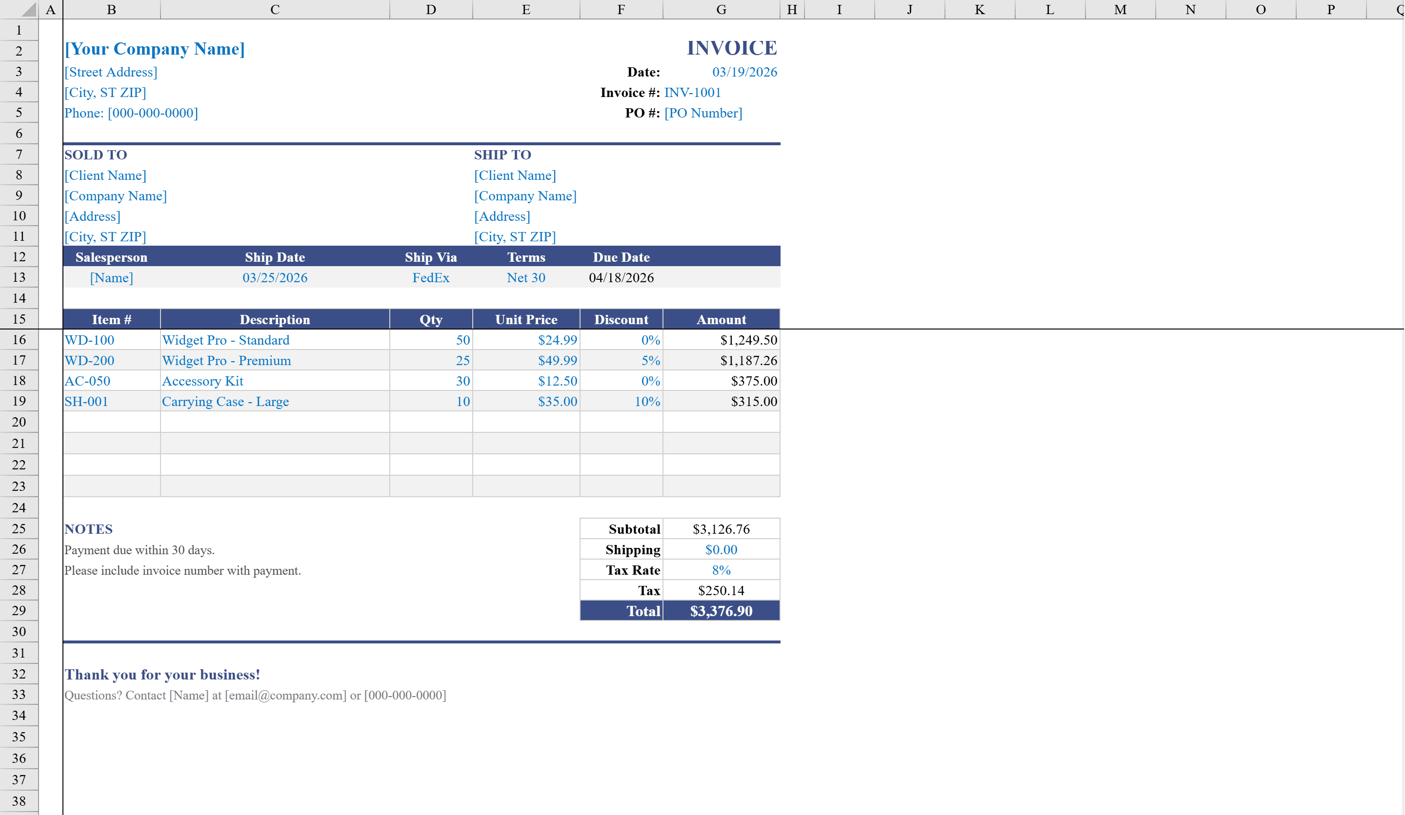 Preview of Sales Invoice Template